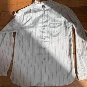 Halston VI Women’s Delicate Blue-Green Blouse with Black & Russet Accent Stripe